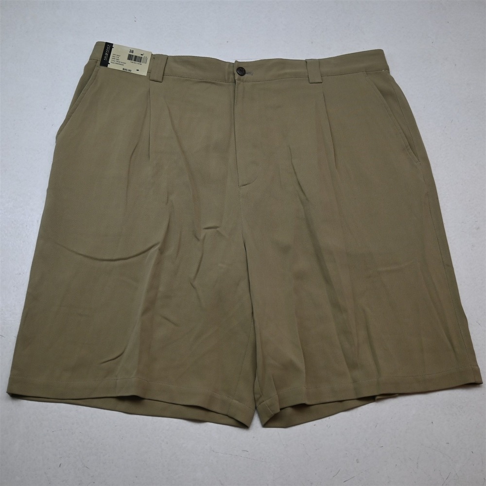 NEW Murano 38x9" Khaki 100% Silk Pleated High Waist Mens Shorts